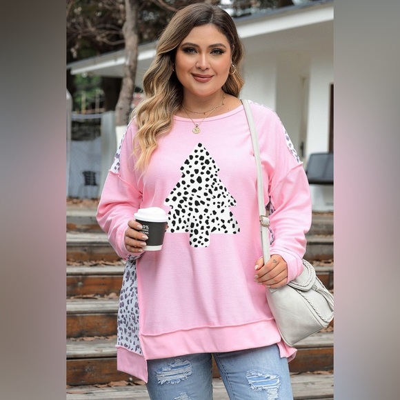Plus Size Animal Print Exposed Seam Long Sleeve Sweatshirt - Picture 1 of 5